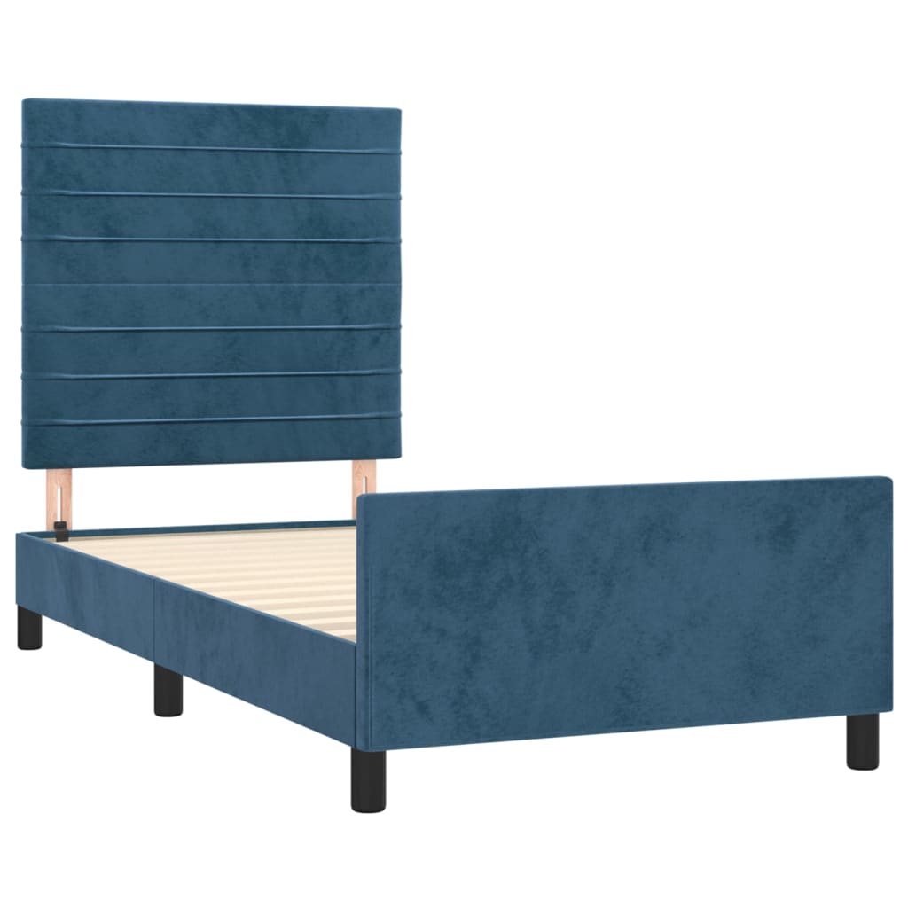 Cadre de lit sans matelas bleu foncé 100x200 cm velours - XIOS