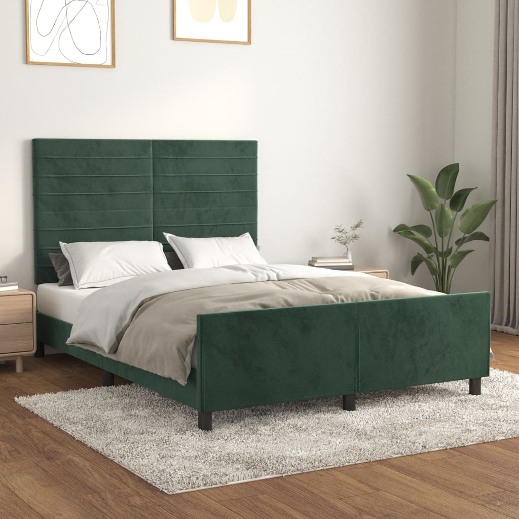 Cadre de lit sans matelas vert foncé 140x190 cm velours - XIOS