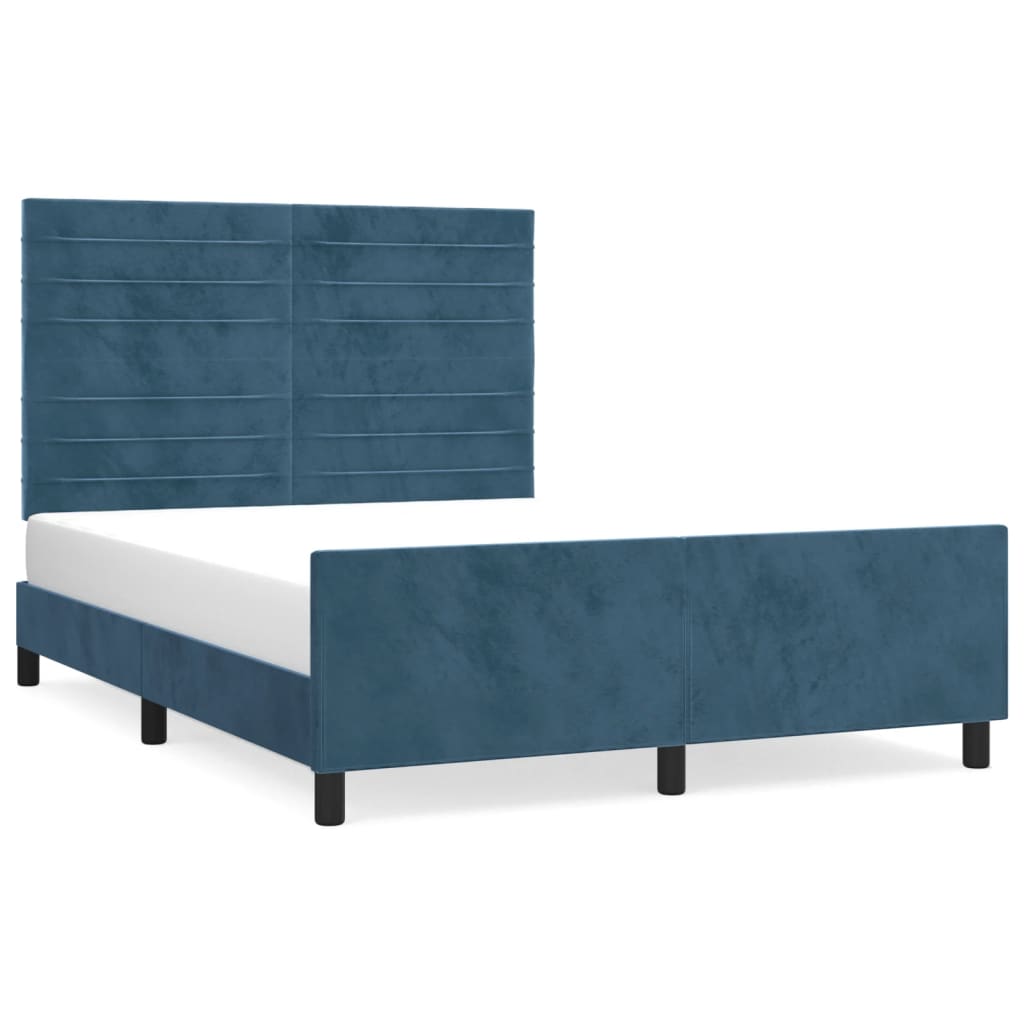 Cadre de lit sans matelas bleu foncé 140x190 cm velours - XIOS