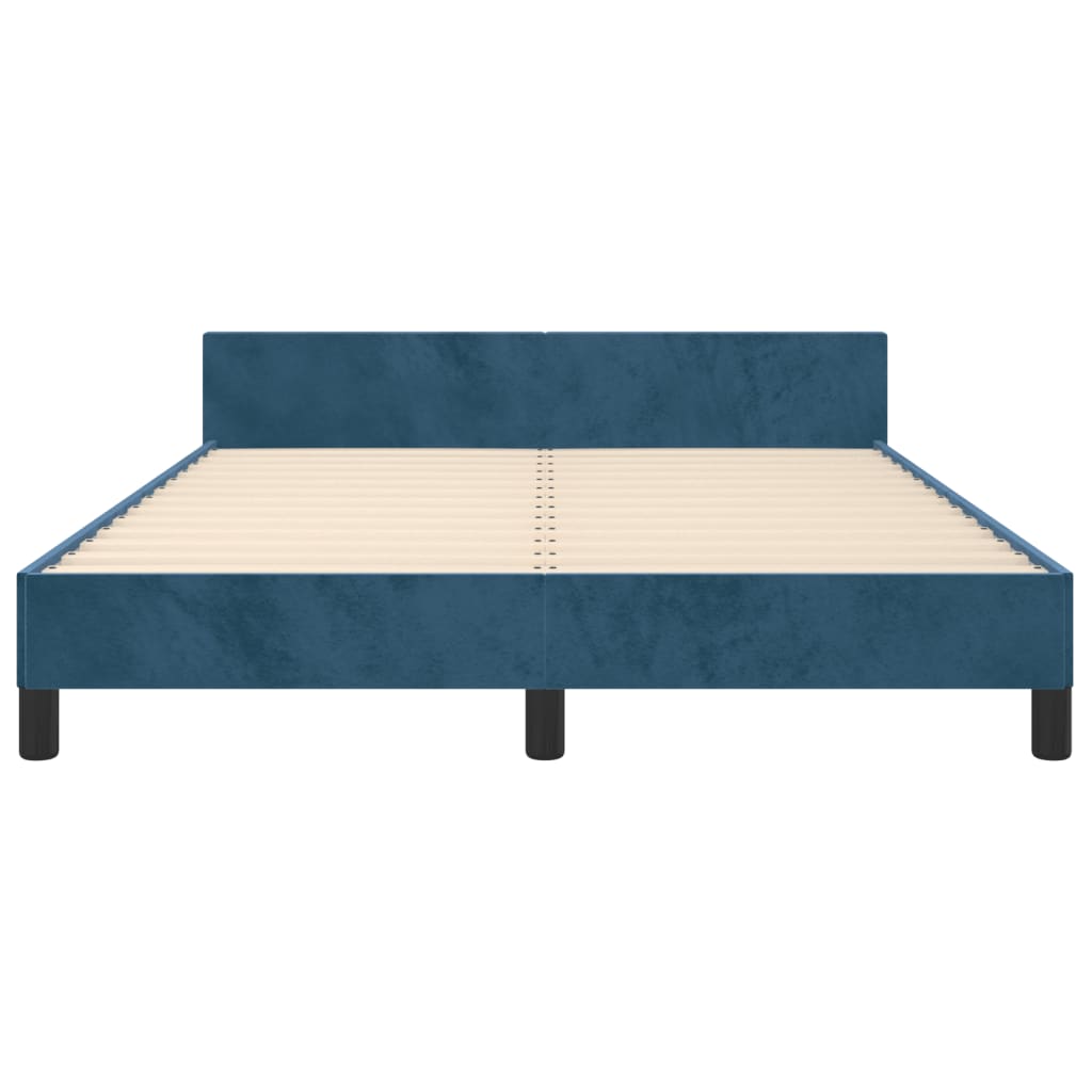 Cadre de lit sans matelas bleu foncé 140x190 cm velours - XIOS