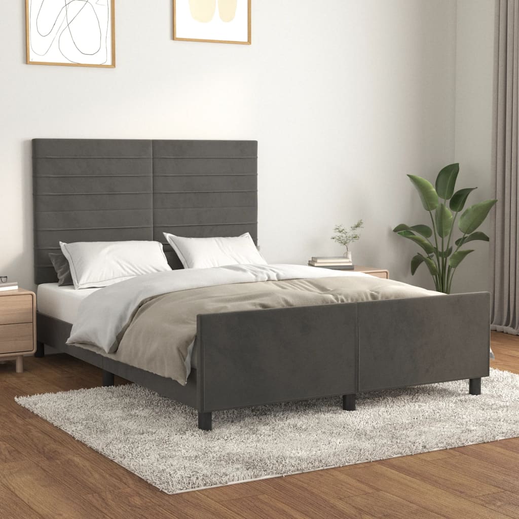 Cadre de lit sans matelas gris foncé 140x200 cm velours - XIOS