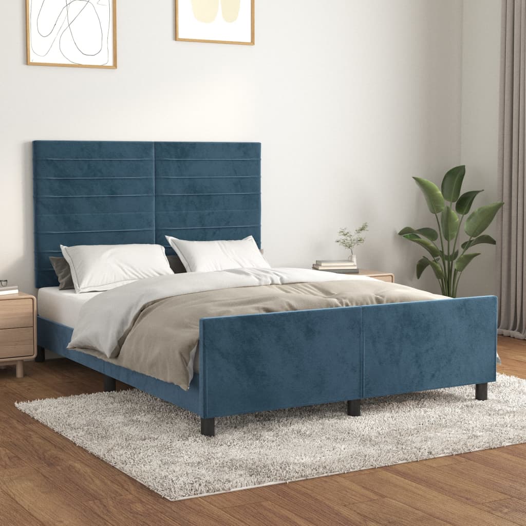 Cadre de lit sans matelas bleu foncé 140x200 cm velours - XIOS