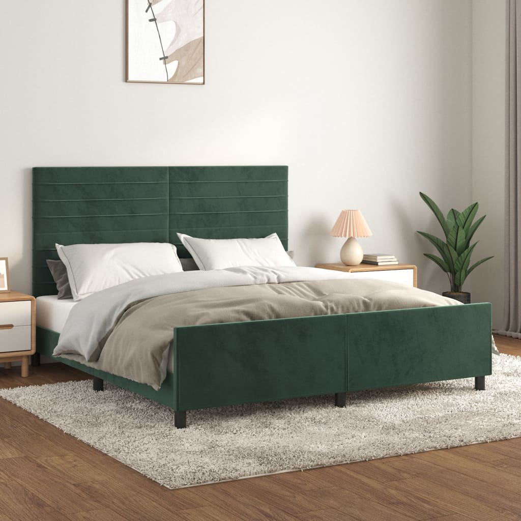 Cadre de lit sans matelas vert foncé velours - XIOS