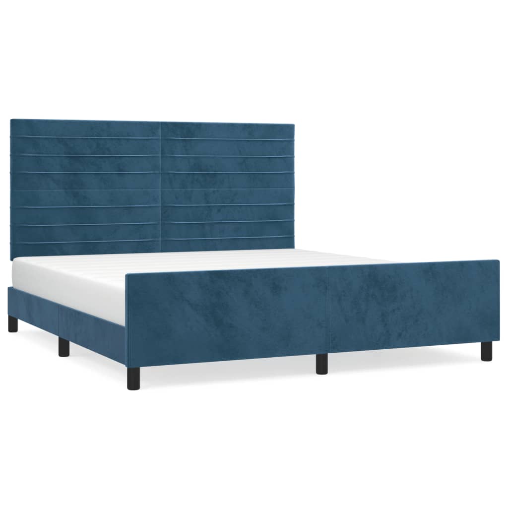Cadre de lit sans matelas bleu foncé velours - XIOS