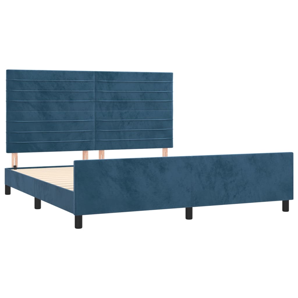 Cadre de lit sans matelas bleu foncé velours - XIOS