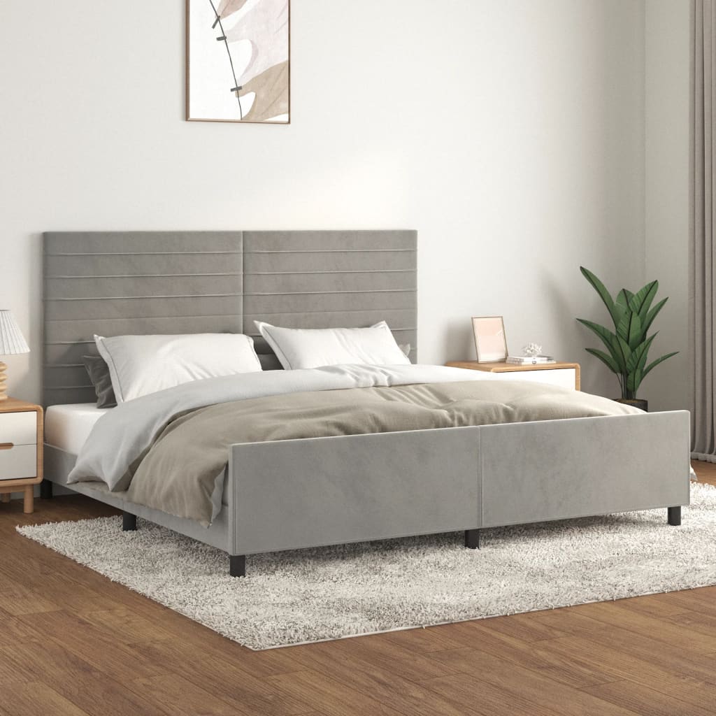 Cadre de lit sans matelas gris clair 200x200 cm velours - XIOS