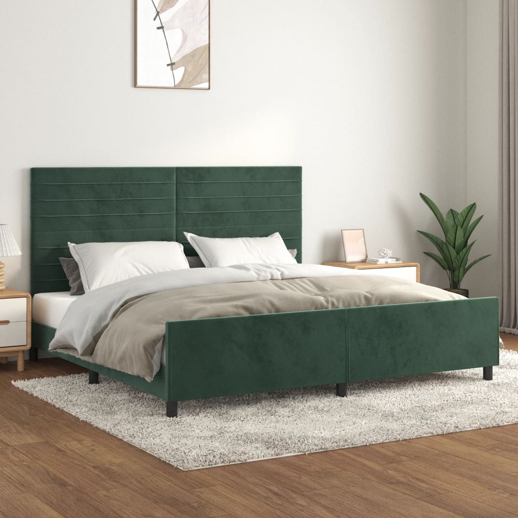 Cadre de lit sans matelas vert foncé 200x200 cm velours - XIOS