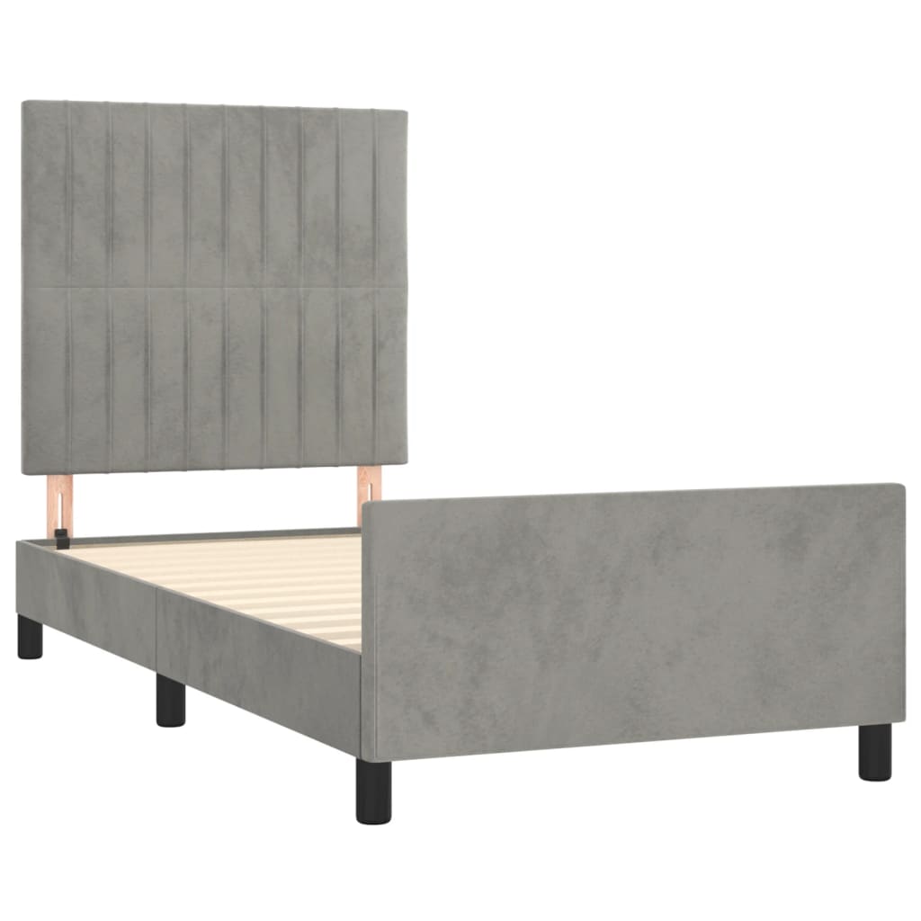 Cadre de lit sans matelas gris clair 90x190 cm velours - XIOS
