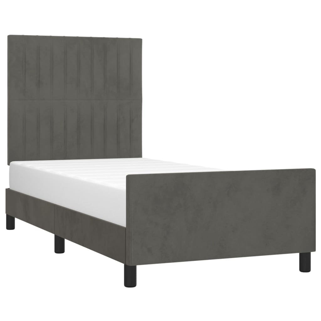 Cadre de lit sans matelas gris foncé 90x190 cm velours - XIOS