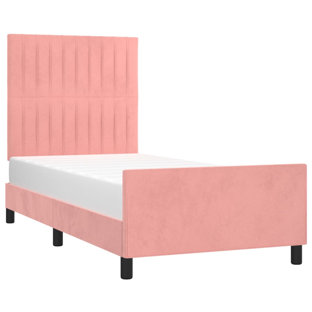 Cadre de lit sans matelas rose 90x190 cm velours - XIOS