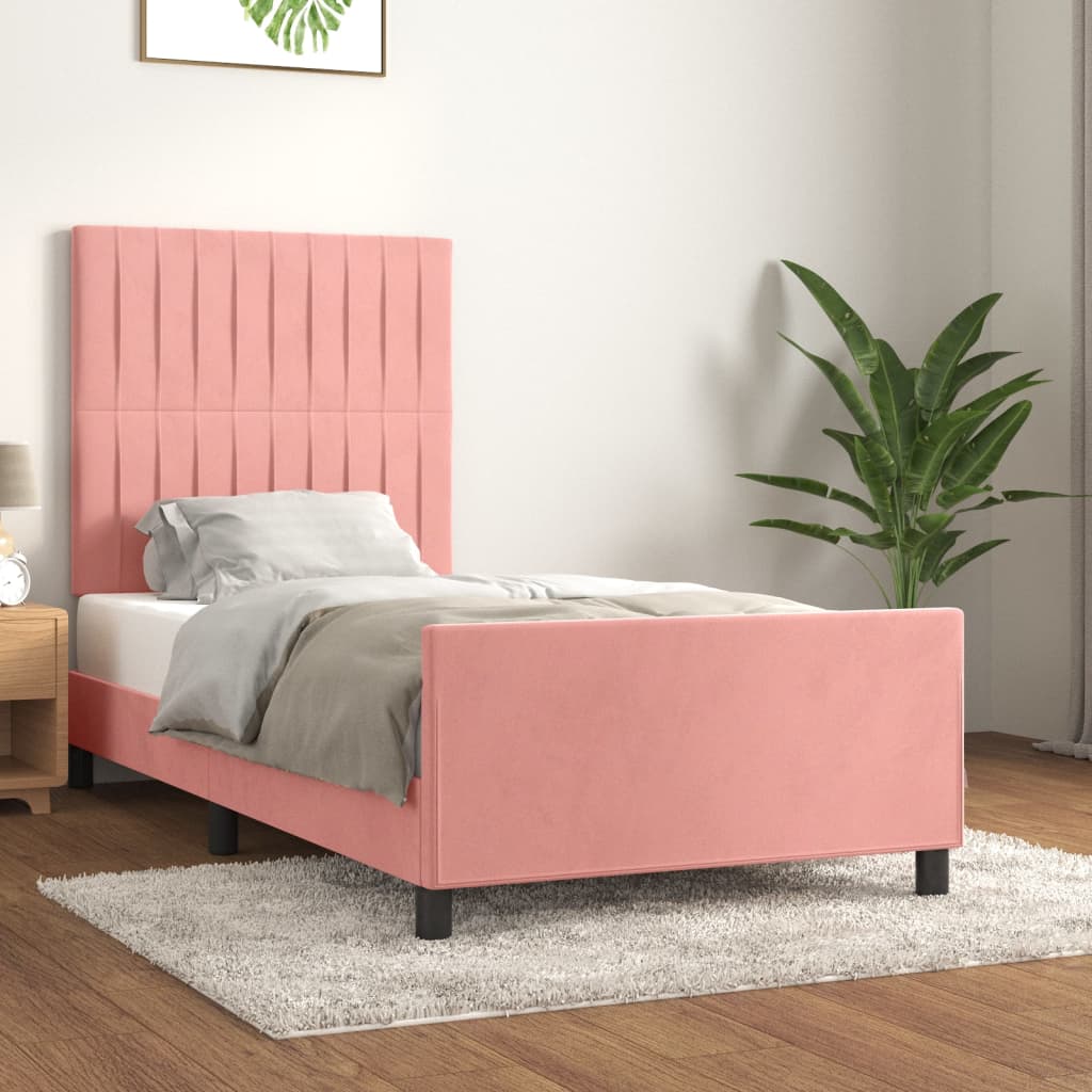 Cadre de lit sans matelas rose 90x190 cm velours - XIOS
