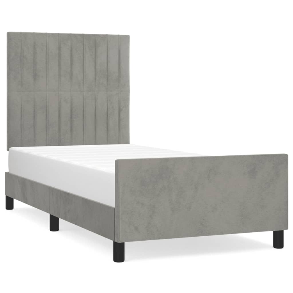 Cadre de lit sans matelas gris clair 90x200 cm velours - XIOS