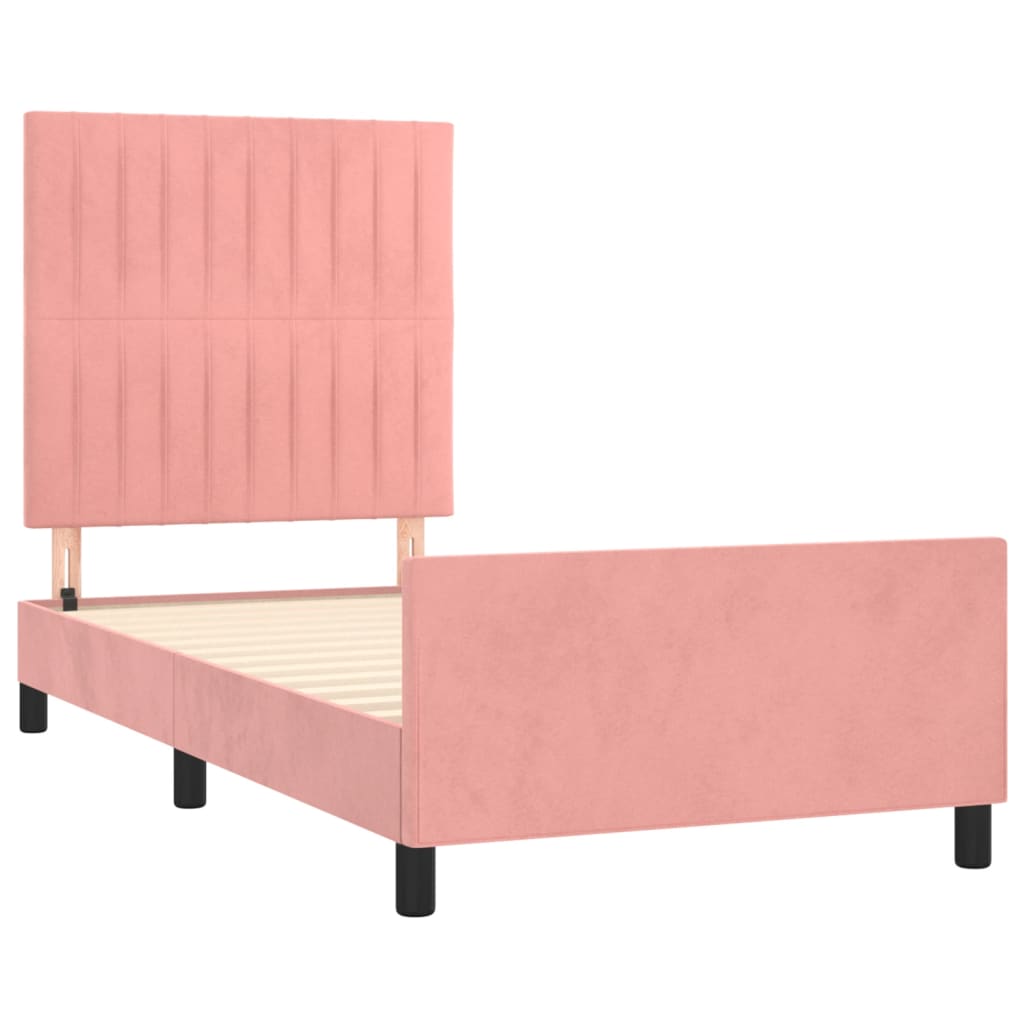 Cadre de lit sans matelas rose 90x200 cm velours - XIOS