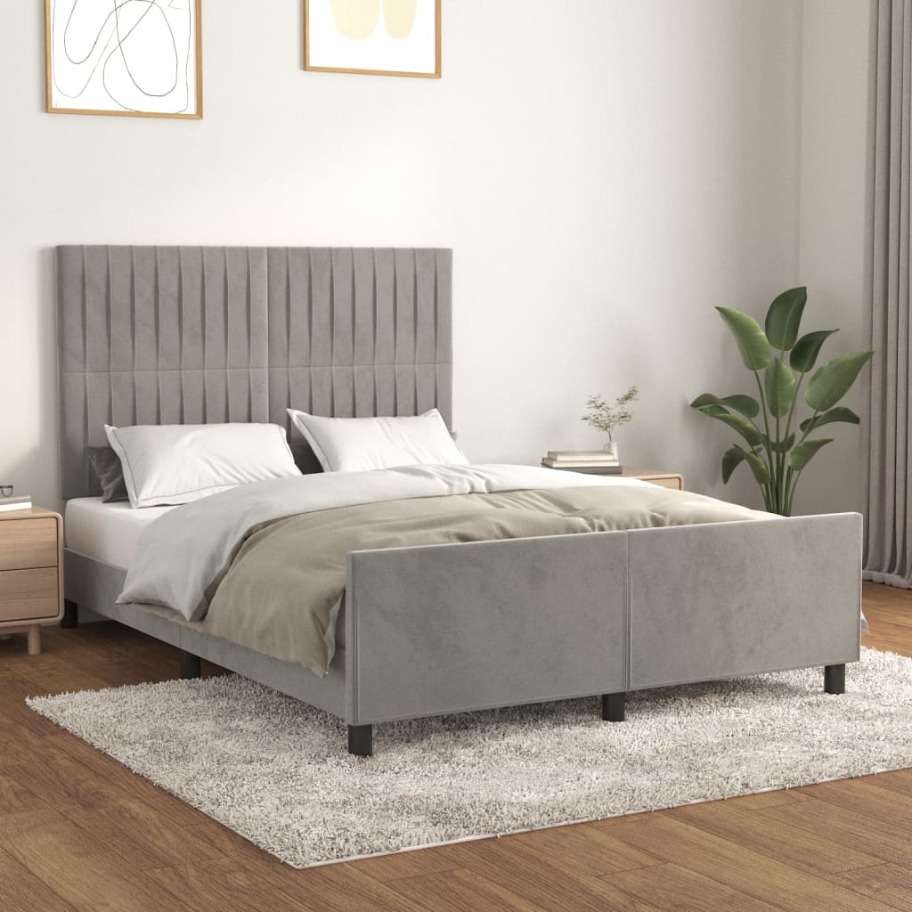 Cadre de lit sans matelas gris clair 140x190 cm velours - XIOS