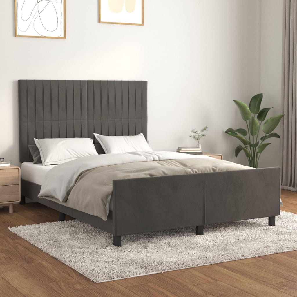 Cadre de lit sans matelas gris foncé 140x190 cm velours - XIOS