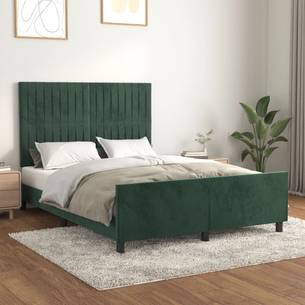 Cadre de lit sans matelas vert foncé 140x190 cm velours - XIOS