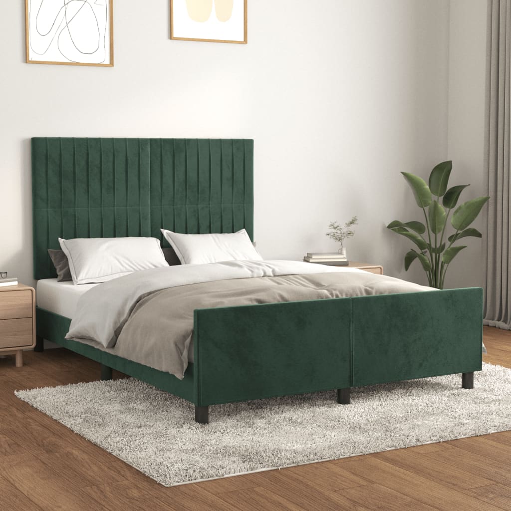 Cadre de lit sans matelas vert foncé 140x200 cm velours - XIOS