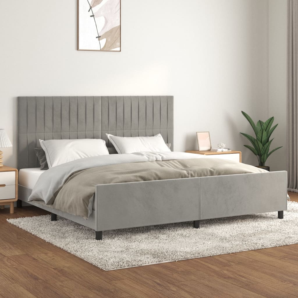 Cadre de lit sans matelas gris clair 200x200 cm velours - XIOS