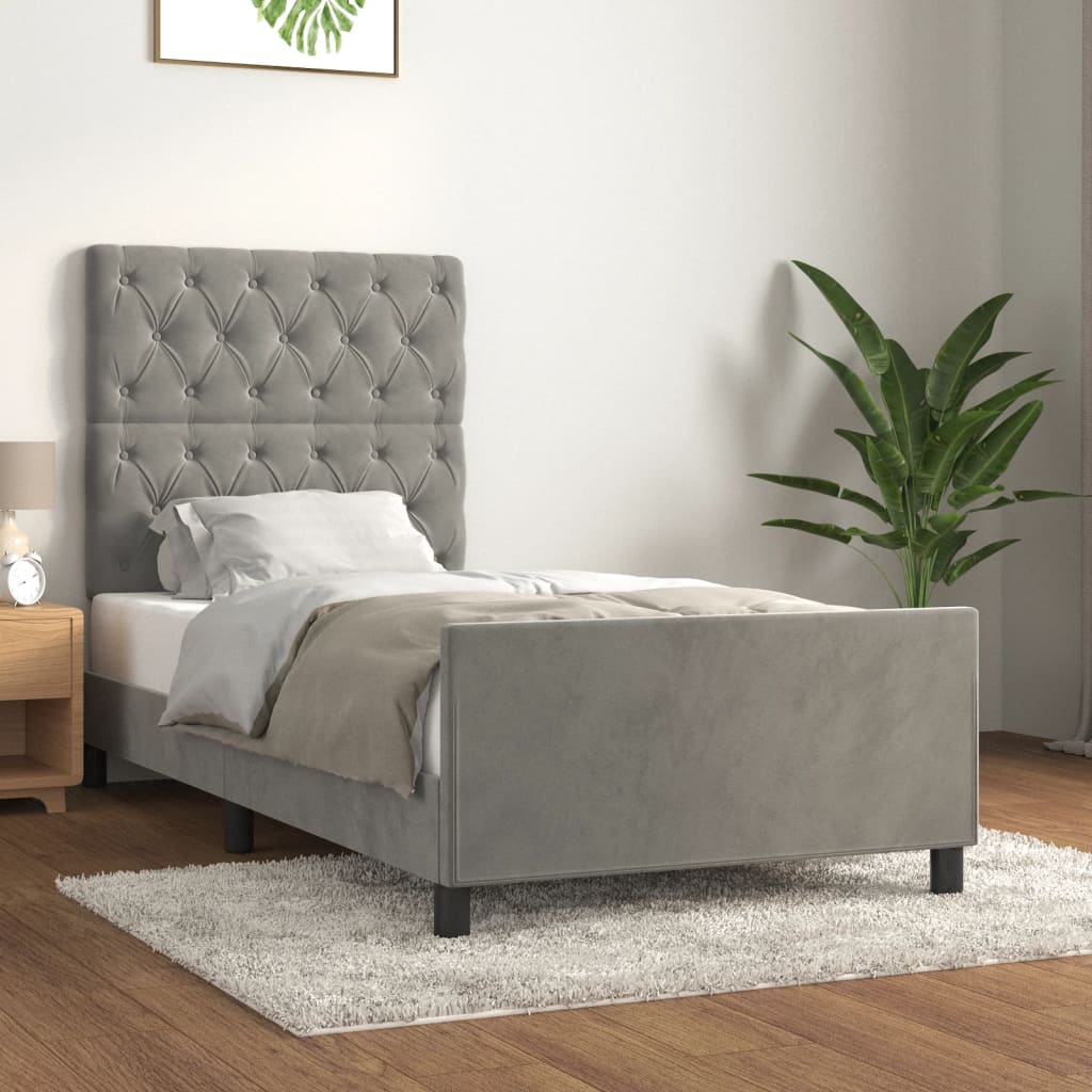 Cadre de lit sans matelas gris clair 80x200 cm velours - XIOS