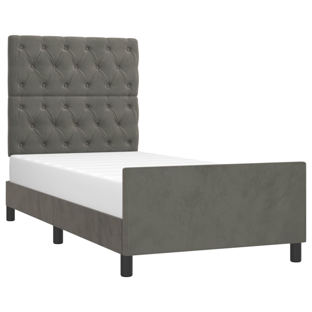 Cadre de lit sans matelas gris foncé 80x200 cm velours - XIOS
