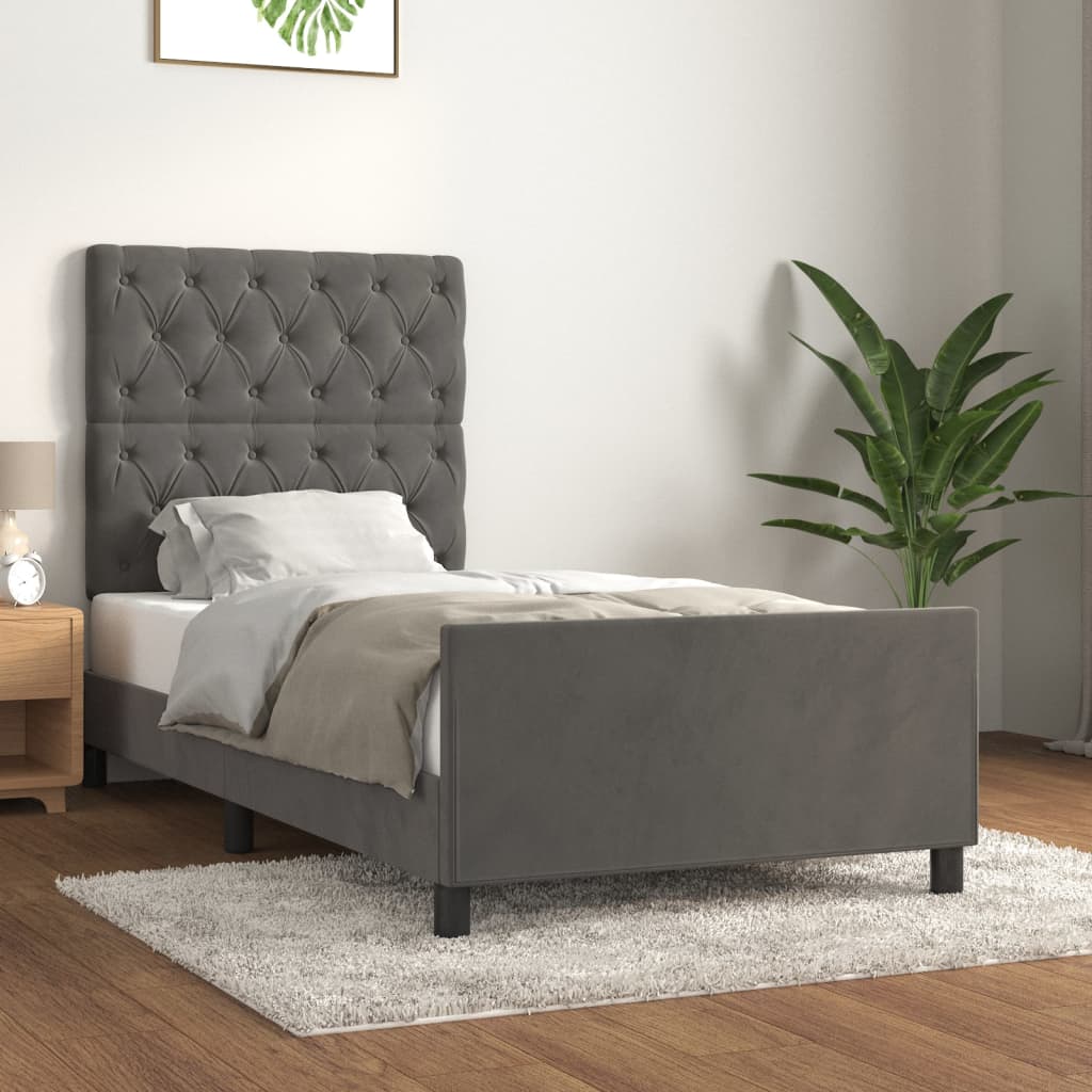Cadre de lit sans matelas gris foncé 80x200 cm velours - XIOS
