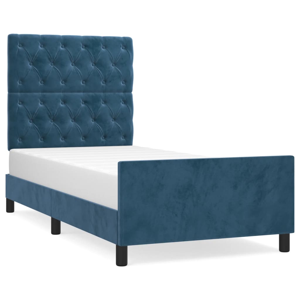 Cadre de lit sans matelas bleu foncé 80x200 cm velours - XIOS