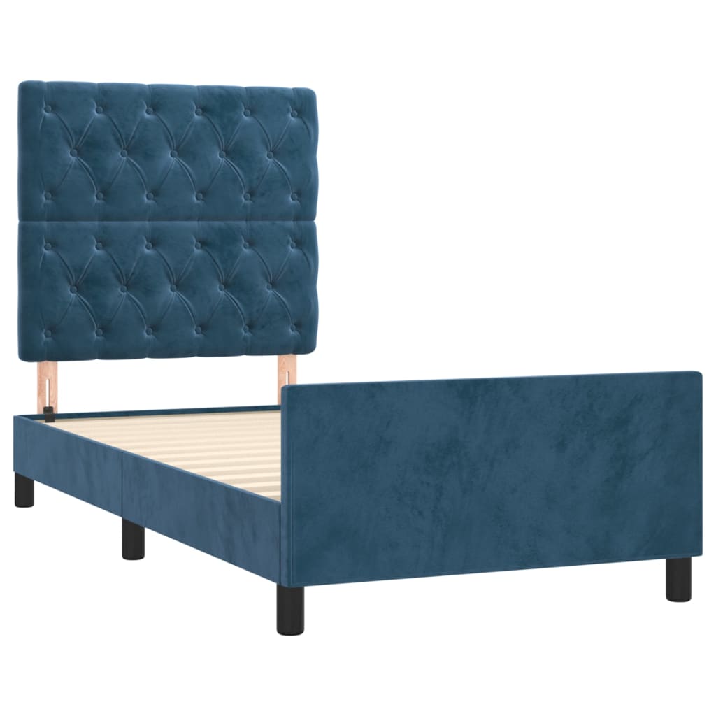 Cadre de lit sans matelas bleu foncé 80x200 cm velours - XIOS