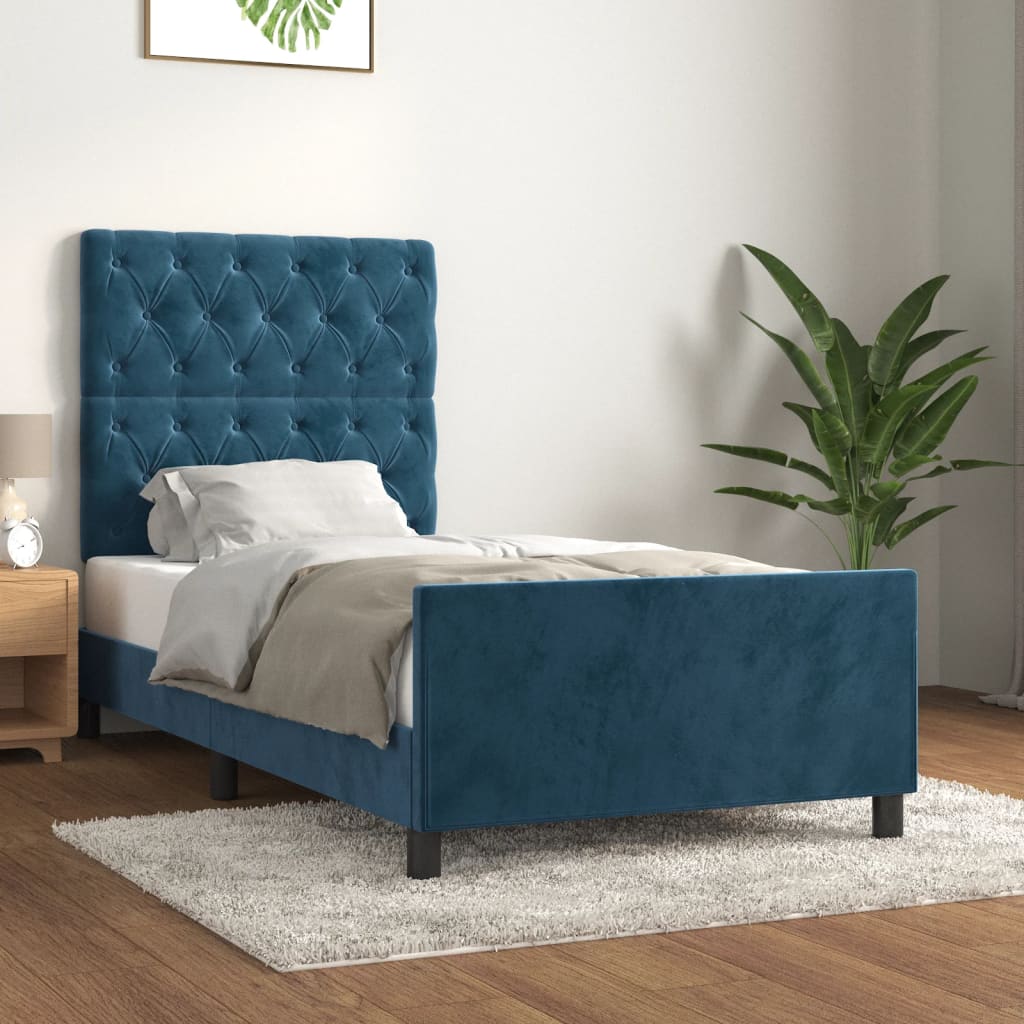 Cadre de lit sans matelas bleu foncé 80x200 cm velours - XIOS