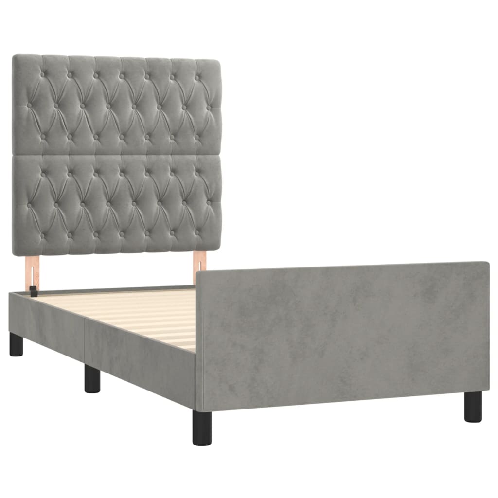 Cadre de lit sans matelas gris clair 90x190 cm velours - XIOS