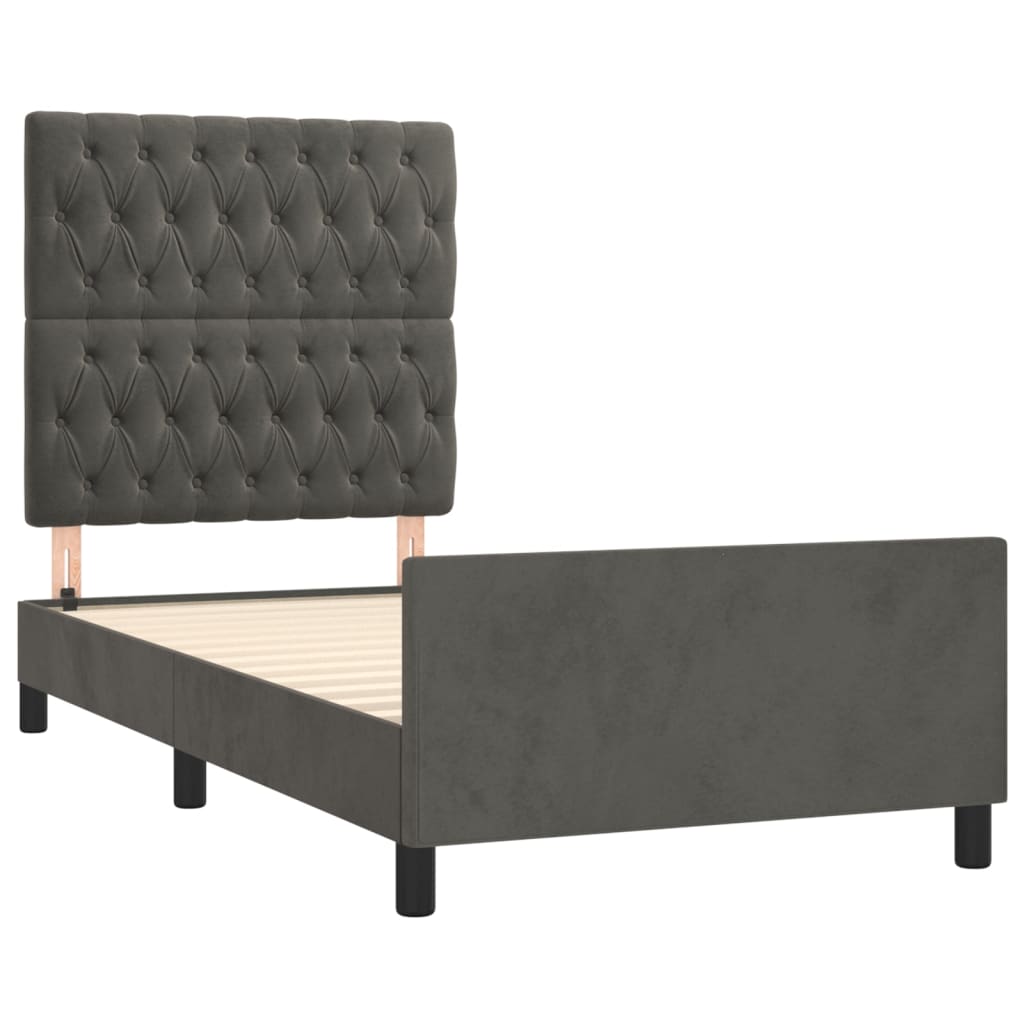Cadre de lit sans matelas gris foncé 90x190 cm velours - XIOS