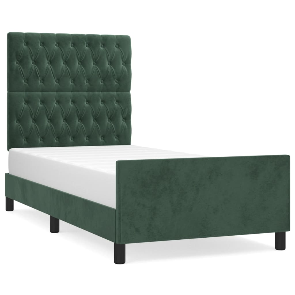 Cadre de lit sans matelas vert foncé 90x190 cm velours - XIOS