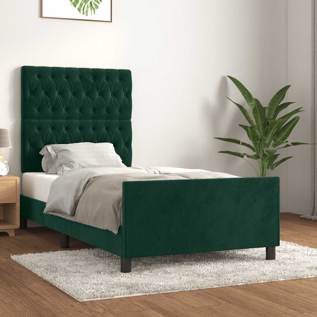 Cadre de lit sans matelas vert foncé 90x190 cm velours - XIOS