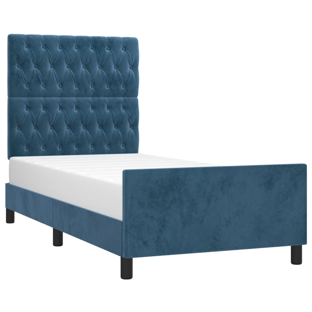Cadre de lit sans matelas bleu foncé 90x190 cm velours - XIOS