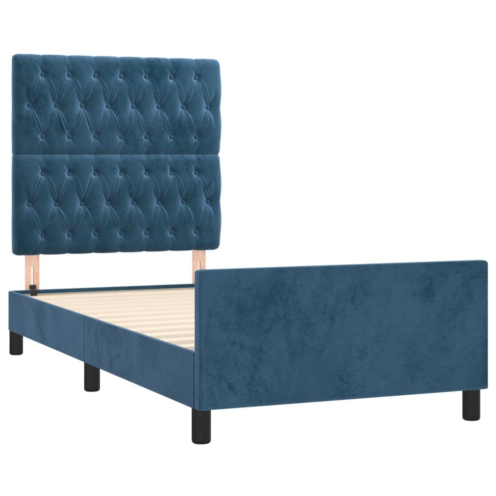 Cadre de lit sans matelas bleu foncé 90x190 cm velours - XIOS