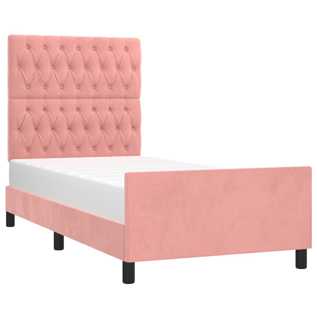 Cadre de lit sans matelas rose 90x190 cm velours - XIOS