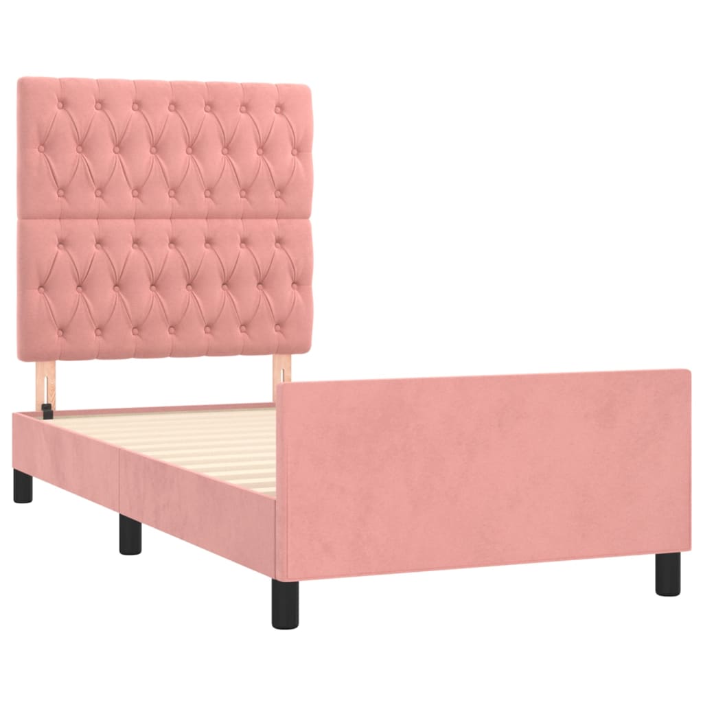 Cadre de lit sans matelas rose 90x190 cm velours - XIOS