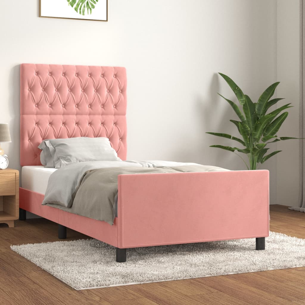 Cadre de lit sans matelas rose 90x190 cm velours - XIOS