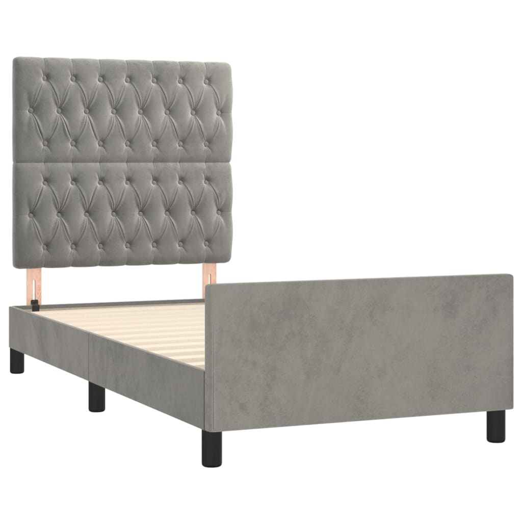 Cadre de lit sans matelas gris clair 90x200 cm velours - XIOS