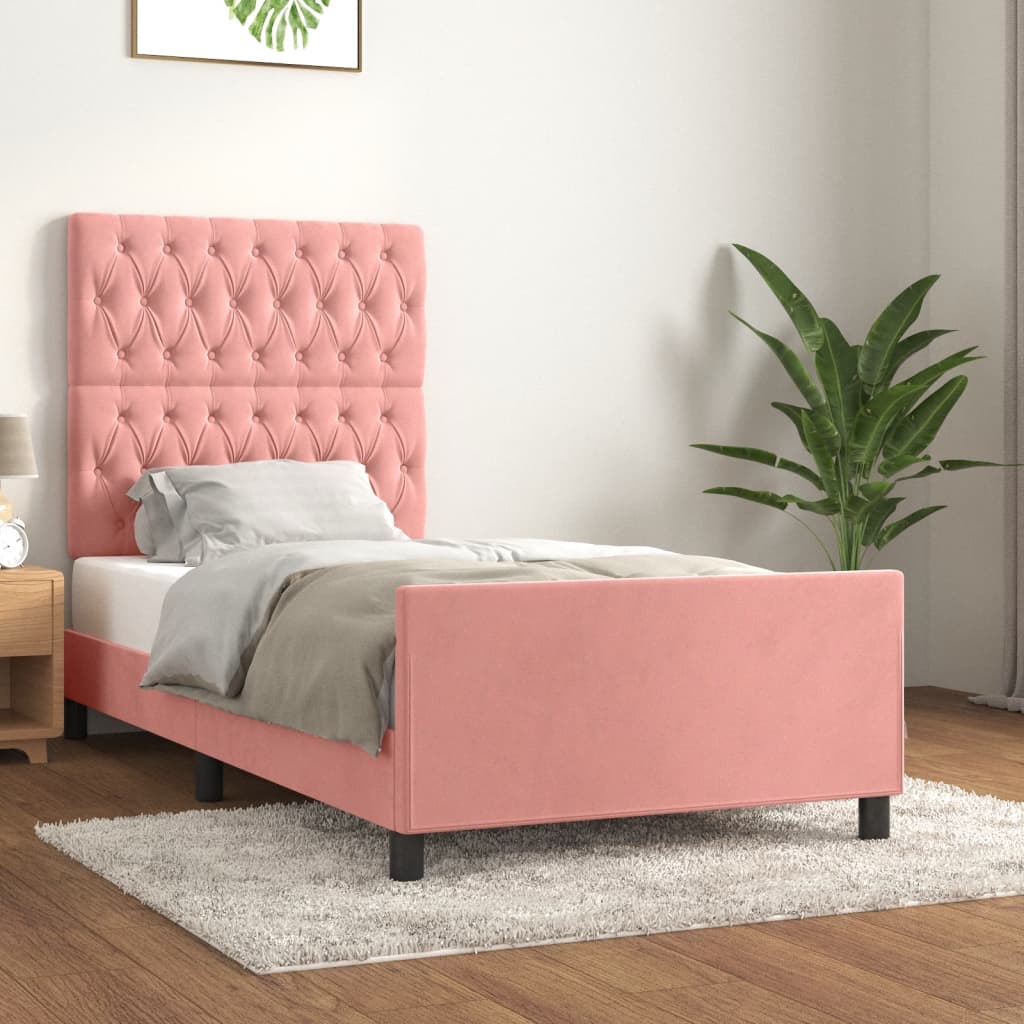Cadre de lit sans matelas rose 90x200 cm velours - XIOS