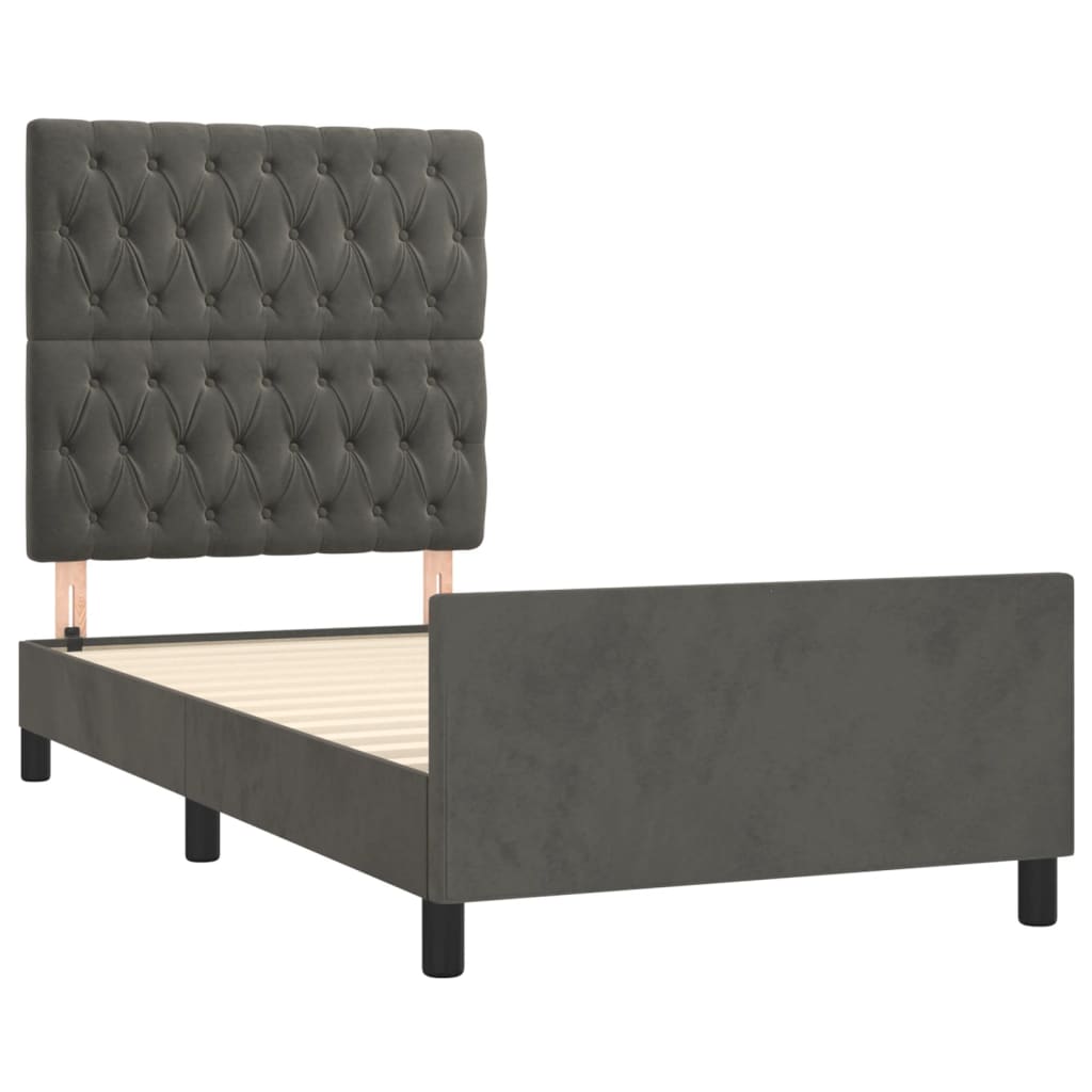 Cadre de lit sans matelas gris foncé 100x200 cm velours - XIOS