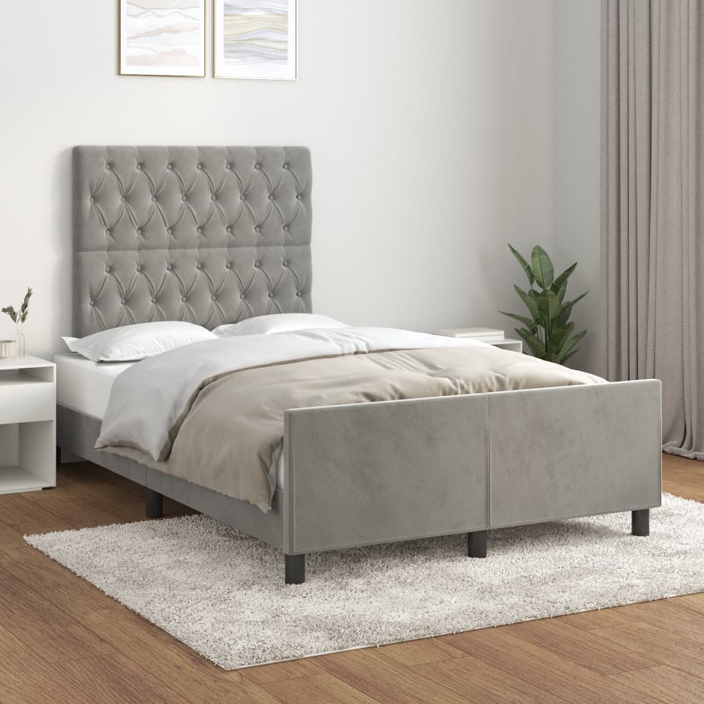 Cadre de lit sans matelas gris clair 120x200 cm velours - XIOS