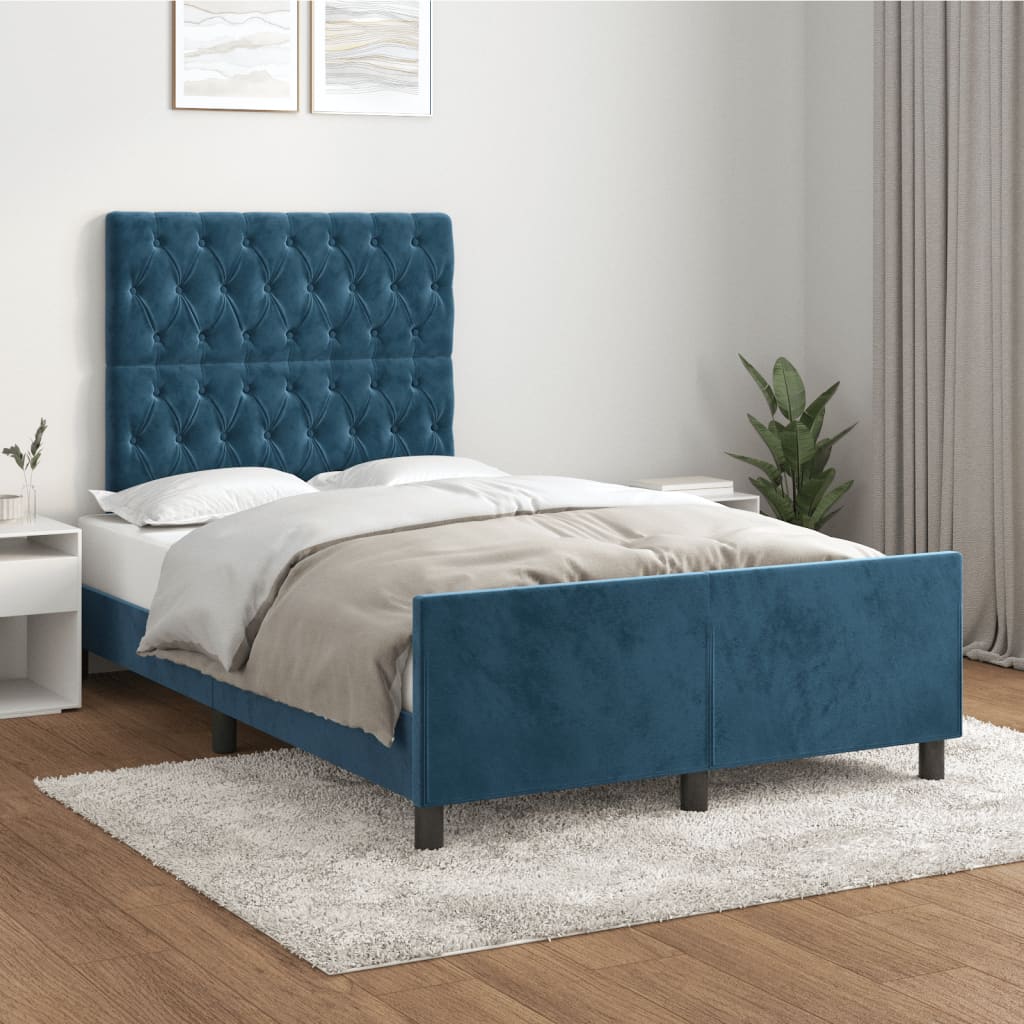 Cadre de lit sans matelas bleu foncé 120x200 cm velours - XIOS