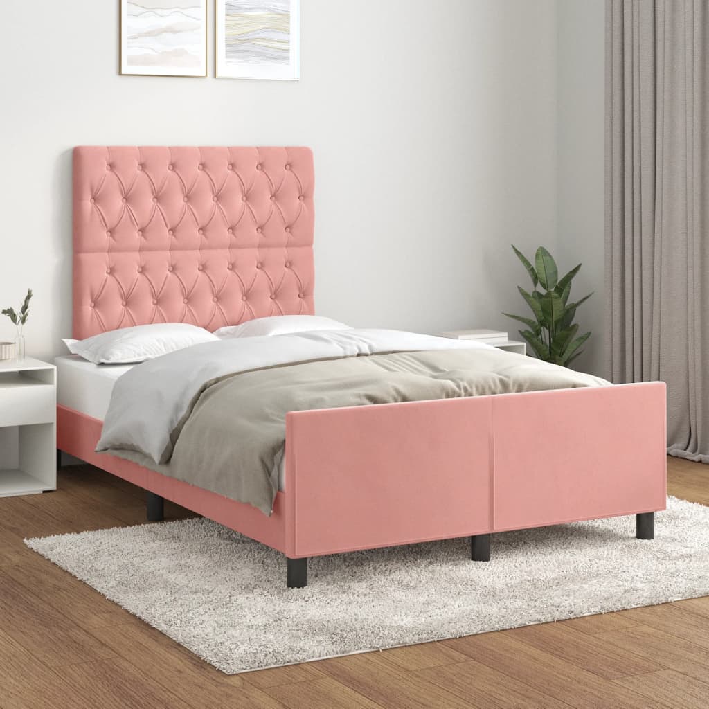 Cadre de lit sans matelas rose 120x200 cm velours - XIOS