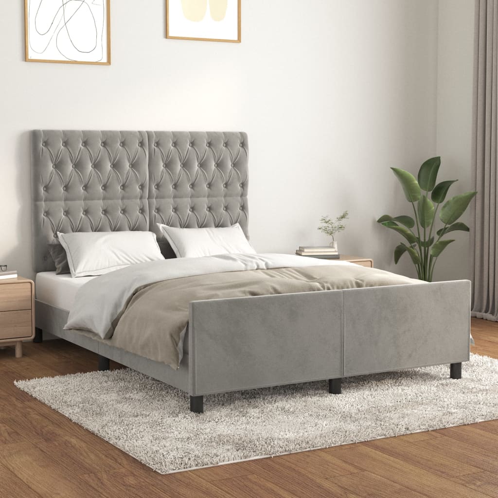 Cadre de lit sans matelas gris clair 140x190 cm velours - XIOS