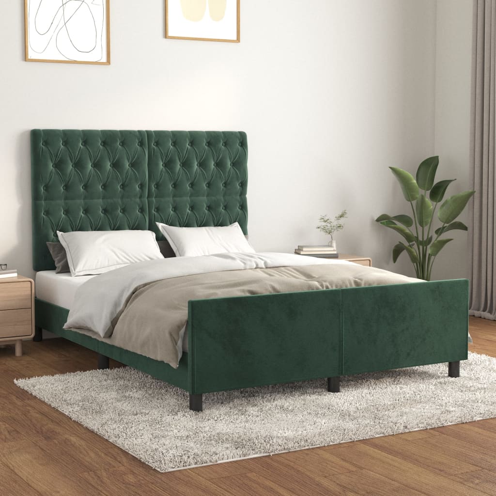 Cadre de lit sans matelas vert foncé 140x190 cm velours - XIOS
