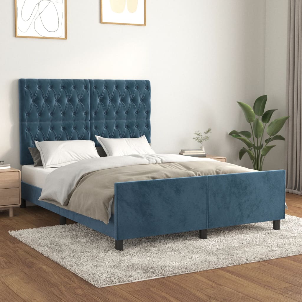 Cadre de lit sans matelas bleu foncé 140x190 cm velours - XIOS