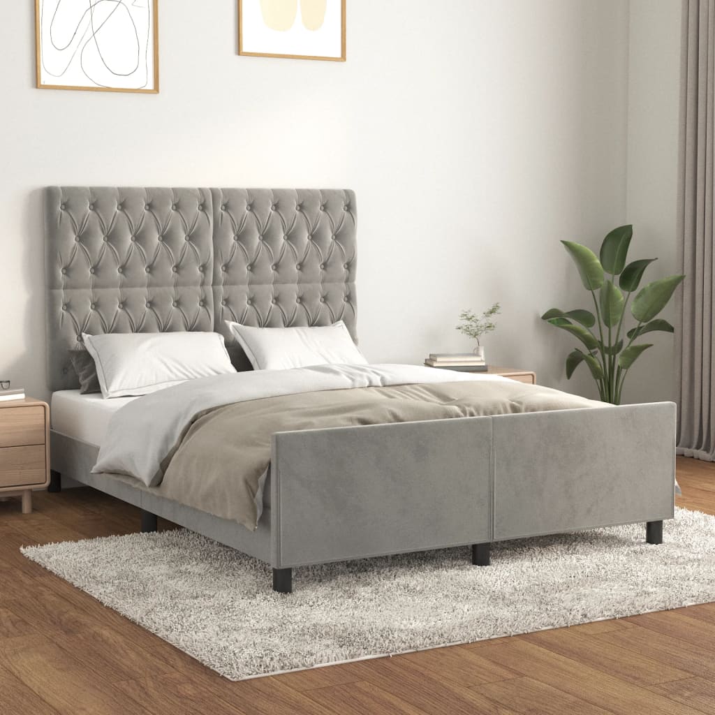 Cadre de lit sans matelas gris clair 140x200 cm velours - XIOS