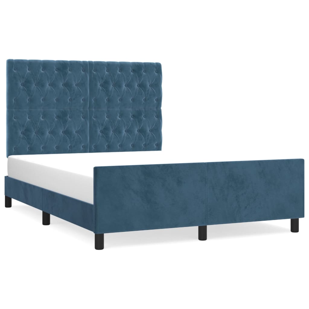 Cadre de lit sans matelas bleu foncé 140x200 cm velours - XIOS