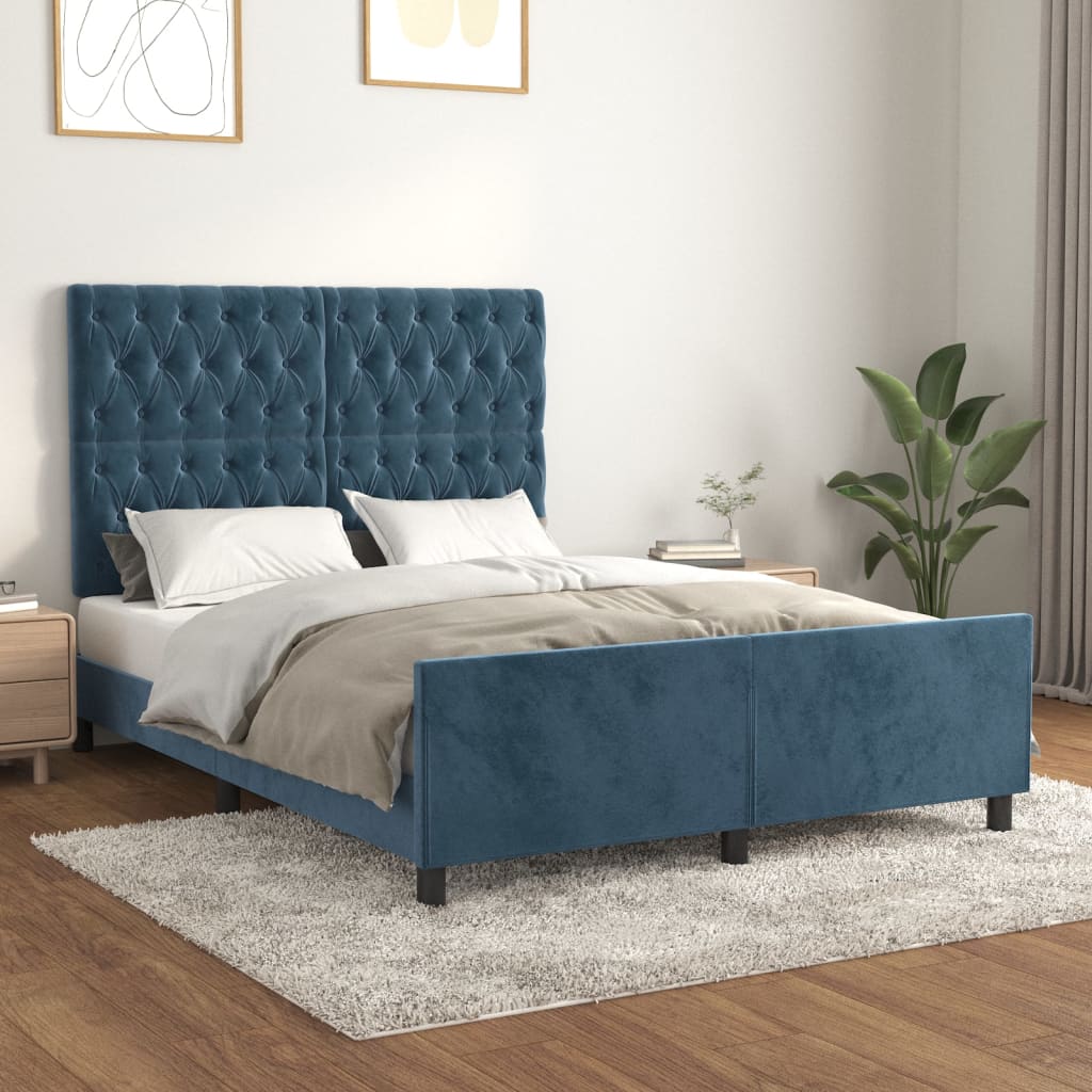 Cadre de lit sans matelas bleu foncé 140x200 cm velours - XIOS