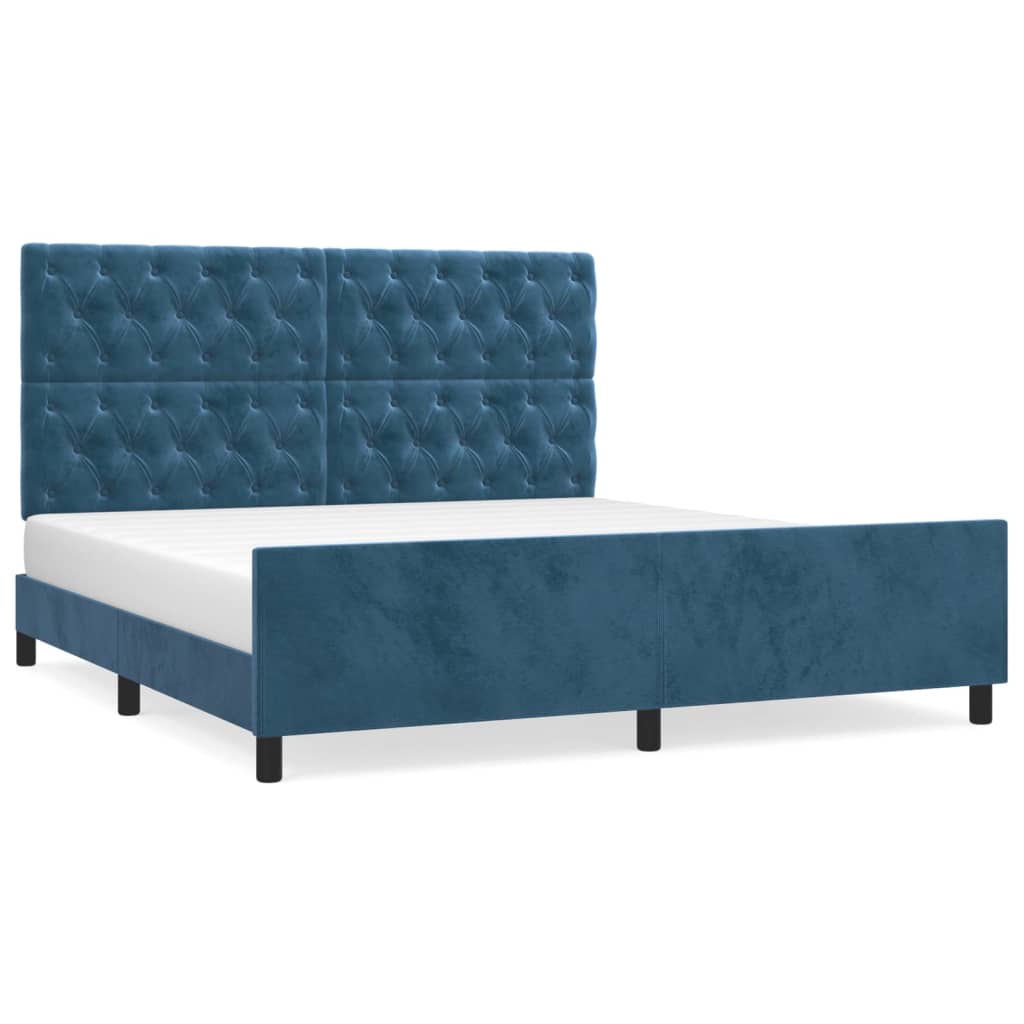 Cadre de lit sans matelas bleu foncé 160x200 cm velours - XIOS
